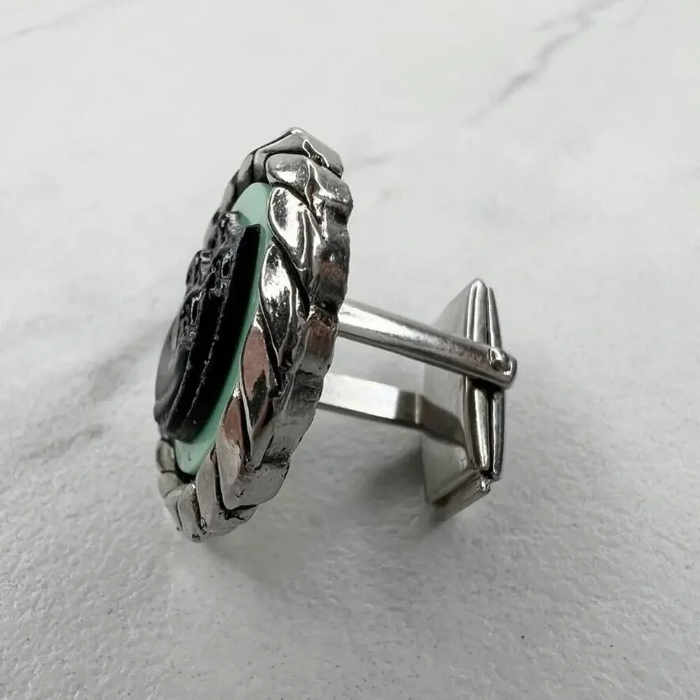 Vintage Round Double Horse Head Single Cufflink